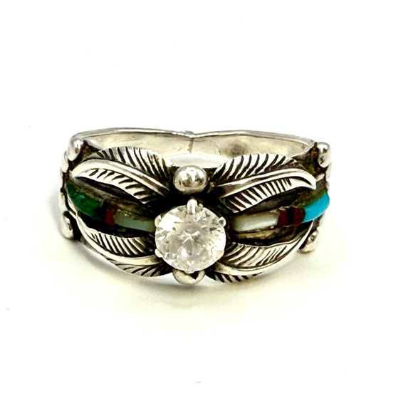 Navajo Jewelry - Navajo Sterling Silver Chief Dodge Inlay Ring Size 9.5